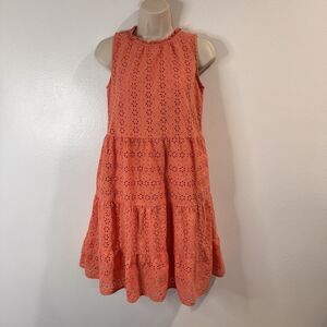 LOFT Shirt Dress XS Eyelet Lace Tiered Babydoll High Neck Orange Floral Cotton